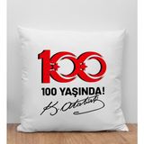 Bk Gift 29 Ekim Tasarımlı Beyaz Kırlent Yastık-4 29 Ekim , Trend Yastık, 100.YIL