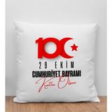 Bk Gift 29 Ekim Tasarımlı Beyaz Kırlent Yastık-5 29 Ekim , Trend Yastık, 100.YIL