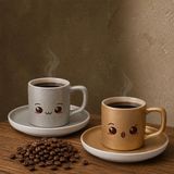 Bk Gift 2'li Gümüş ve Gold Renkli Emoji Yüz Tasarımlı Seramik Türk Kahvesi Fincanı Takımı-8