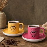 Bk Gift 2'li Sarı ve Pembe Renkli Emoji Yüz Tasarımlı Seramik Türk Kahvesi Fincanı Takımı-2