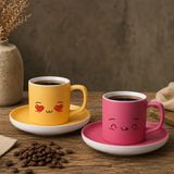 Bk Gift 2'li Sarı ve Pembe Renkli Emoji Yüz Tasarımlı Seramik Türk Kahvesi Fincanı Takımı-4