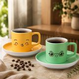 Bk Gift 2'li Sarı ve Yeşil Renkli Emoji Yüz Tasarımlı Seramik Türk Kahvesi Fincanı Takımı-7