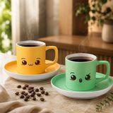 Bk Gift 2'li Sarı ve Yeşil Renkli Emoji Yüz Tasarımlı Seramik Türk Kahvesi Fincanı Takımı-8
