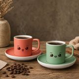 Bk Gift 2'li Somon ve Yeşil Renkli Emoji Yüz Tasarımlı Seramik Türk Kahvesi Fincanı Takımı-5