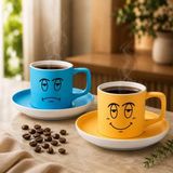 Bk Gift 2'li Turkuaz ve Sarı Renkli Emoji Yüz Tasarımlı Seramik Türk Kahvesi Fincanı Takımı-3