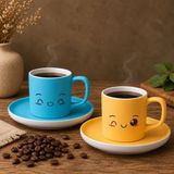 Bk Gift 2'li Turkuaz ve Sarı Renkli Emoji Yüz Tasarımlı Seramik Türk Kahvesi Fincanı Takımı-6