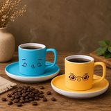 Bk Gift 2'li Turkuaz ve Sarı Renkli Emoji Yüz Tasarımlı Seramik Türk Kahvesi Fincanı Takımı-7
