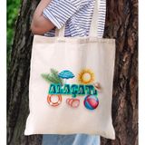 Bk Gift Alaçatı Temalı Kanvas Bez Plaj Çantası Baskılı Omuz Çantası, Alışveriş Çantası, Arkadaşa Hediye