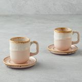 Bk Gift Alicent Seramik 4 Parça 2 Kişilik Double Kahve Fincan Takımı 150 ml Pudra – Pembe Fincan Seti - Pudra - Pembe