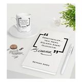BK Gift Atatürk Öğretmen Temalı Beyaz Defter Kalem Türk Kahvesi Fincanı Seti-1