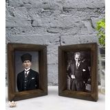 Bk Gift Atatürk Tasarımlı Dekoratif 2'li Doğal Masif Ahşap Çerçeve 15x20cm-5
