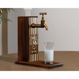 BK Gift Aynalı Altın Kabartma Musluklu Doğal Ceviz Ahşap Rakı Standı, Home Bar, İçecek Dispenseri, Ahşap İçecek Çeşmesi-1