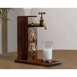 BK Gift Aynalı Altın Kabartma Musluklu Doğal Ceviz Ahşap Rakı Standı, Home Bar, İçecek Dispenseri, Ahşap İçecek Çeşmesi-3