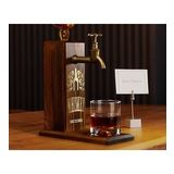 BK Gift Aynalı Altın Kabartma Musluklu Doğal Ceviz Ahşap Viski Standı, Home Bar, İçecek Dispenseri, Ahşap İçecek Çeşmesi-10
