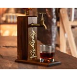 BK Gift Aynalı Altın Kabartma Musluklu Doğal Ceviz Ahşap Viski Standı, Home Bar, İçecek Dispenseri, Ahşap İçecek Çeşmesi-2