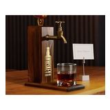 BK Gift Aynalı Altın Kabartma Musluklu Doğal Ceviz Ahşap Viski Standı, Home Bar, İçecek Dispenseri, Ahşap İçecek Çeşmesi-3