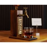 BK Gift Aynalı Altın Kabartma Musluklu Doğal Ceviz Ahşap Viski Standı, Home Bar, İçecek Dispenseri, Ahşap İçecek Çeşmesi-6