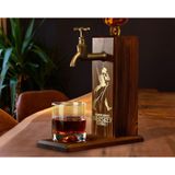 BK Gift Aynalı Altın Kabartma Musluklu Doğal Ceviz Ahşap Viski Standı, Home Bar, İçecek Dispenseri, Ahşap İçecek Çeşmesi-9