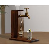 BK Gift Aynalı Altın Kabartma Musluklu Doğal Ceviz Ahşap Vodka Standı, Home Bar, İçecek Dispenseri, Ahşap İçecek Çeşmesi-2