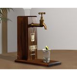 BK Gift Aynalı Altın Kabartma Musluklu Doğal Ceviz Ahşap Vodka Standı, Home Bar, İçecek Dispenseri, Ahşap İçecek Çeşmesi-4