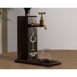 BK Gift Aynalı Altın Kabartma Musluklu Doğal Siyah(Ebony) Ahşap Şarap Standı, Home Bar, İçecek Dispenseri, Ahşap İçecek Çeşmesi-15