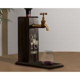 BK Gift Aynalı Altın Kabartma Musluklu Doğal Siyah(Ebony) Ahşap Şarap Standı, Home Bar, İçecek Dispenseri, Ahşap İçecek Çeşmesi-1