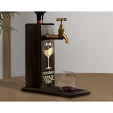 BK Gift Aynalı Altın Kabartma Musluklu Doğal Siyah(Ebony) Ahşap Şarap Standı, Home Bar, İçecek Dispenseri, Ahşap İçecek Çeşmesi-8