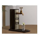 BK Gift Aynalı Altın Kabartma Musluklu Doğal Siyah(Ebony) Ahşap Vodka Standı, Home Bar, İçecek Dispenseri, Ahşap İçecek Çeşmesi-1