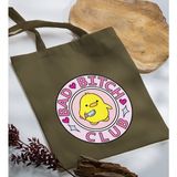 Bk Gift Bad Bitch Club Tasarımlı-1 Haki Kumaş Bez Çanta Baskılı Omuz Çantası