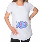 BK Gift Bebek Fil Tasarımlı Beyaz Hamile Tişört-1