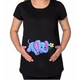 BK Gift Bebek Fil Tasarımlı Siyah Hamile Tişört-1