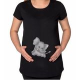 BK Gift Bebek Fil Tasarımlı Siyah Hamile Tişört-2