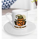 BK Gift Beyaz Halloween Trick or Treat Tasarımlı Türk Kahvesi Fincanı