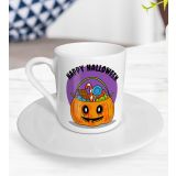 BK Gift Beyaz Happy Halloween Tasarımlı Türk Kahvesi Fincanı