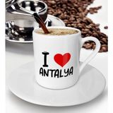 BK Gift Beyaz I Love Antalya Tasarımlı Türk Kahvesi Fincanı