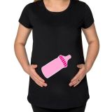 BK Gift Biberon Tasarımlı Siyah Hamile Tişört-1