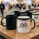 BK Gift Bk Kurumsal Promosyon Logolu Sihirli Kupa Bardak(6 Adet) – Isıya Duyarlı Siyah Baskılı Kupa