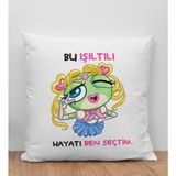 Bk Gift Bu Işıltılı Hayatı Ben Seçtim Tasarımlı Beyaz Kırlent Yastık, Arkadaşa , Doğum Günü