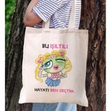 BK Gift Bu Işıltılı Hayatı Ben Seçtim Tasarımlı Bez Çanta, Baskılı Omuz Çantası, Alışveriş Çantası, Arkadaşa Hediye