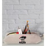 Bk Gift But First Mascara Tasarımlı Keten Bez Kalem Çantası -2