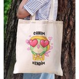 BK Gift Canım Kendim Tasarımlı Bez Çanta, Baskılı Omuz Çantası, Alışveriş Çantası, Arkadaşa Hediye