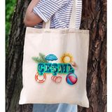 Bk Gift Çeşme Temalı Kanvas Bez Plaj Çantası Baskılı Omuz Çantası, Alışveriş Çantası, Arkadaşa Hediye