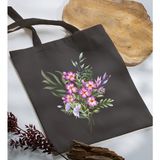 Bk Gift Çiçek Tasarımlı-3 Antrasit Kumaş Bez Çanta