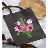Bk Gift Çiçek Tasarımlı-6 Antrasit Kumaş Bez Çanta
