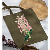 Bk Gift Çiçek Tasarımlı-8 Haki Kumaş Bez Çanta Baskılı Omuz Çantası