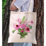 BK Gift Çiçek Tasarımlı Kanvas Bez Çanta, Baskılı Omuz Çantası, Alışveriş Çantası, Plaj Çantası6 - Bej