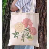 BK Gift Çiçek Tasarımlı Kanvas Bez Çanta, Baskılı Omuz Çantası, Alışveriş Çantası, Plaj Çantası7 - Bej