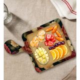 Bk Gift Çiçekler Tasarımlı Kare Şeklinde Doğal Ahşap Servis ve Sunum Tabağı Model 6 - 1 Adet