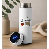 Bk Gift Coffee Tasarımlı Filtreli Dijital Göstergeli Beyaz Çelik Termos-3, Arkadaşa Hediye, Sevgiliye Hediye, Yeni Iş Hediyesi