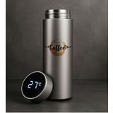 BK Gift Coffee Tasarımlı Filtreli Dijital Göstergeli Gümüş Çelik Termos-2, Arkadaşa Hediye, Sevgiliye Hediye, Yeni İş Hediyesi (Beyaz)